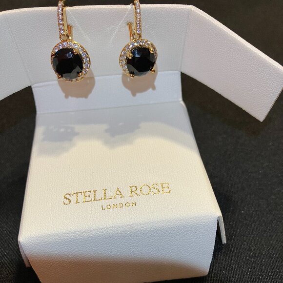 Stella Rose Fine Gold Plated Earrings with Black Round Stone and Crystal Accents - Picture 5 of 8